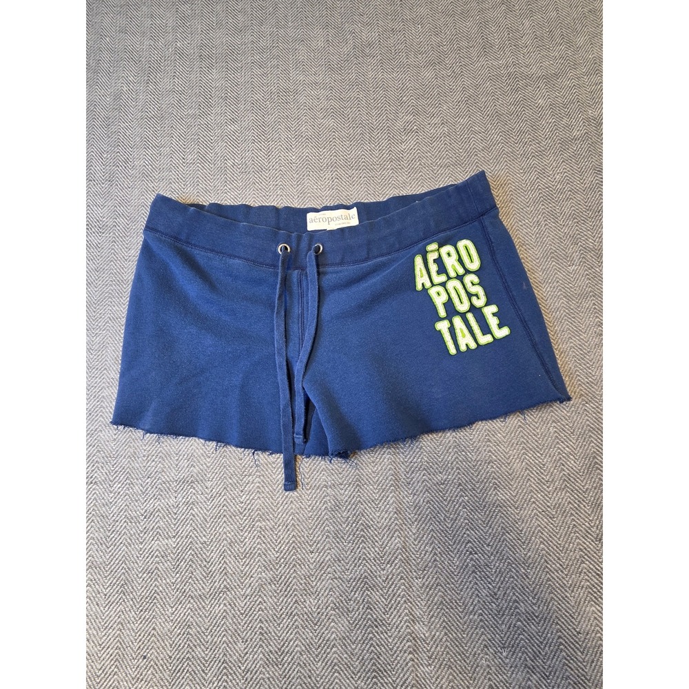 Aeropostale Lounge Sweat Shorts Women's Large Blue Embroidered Drawstring Waist